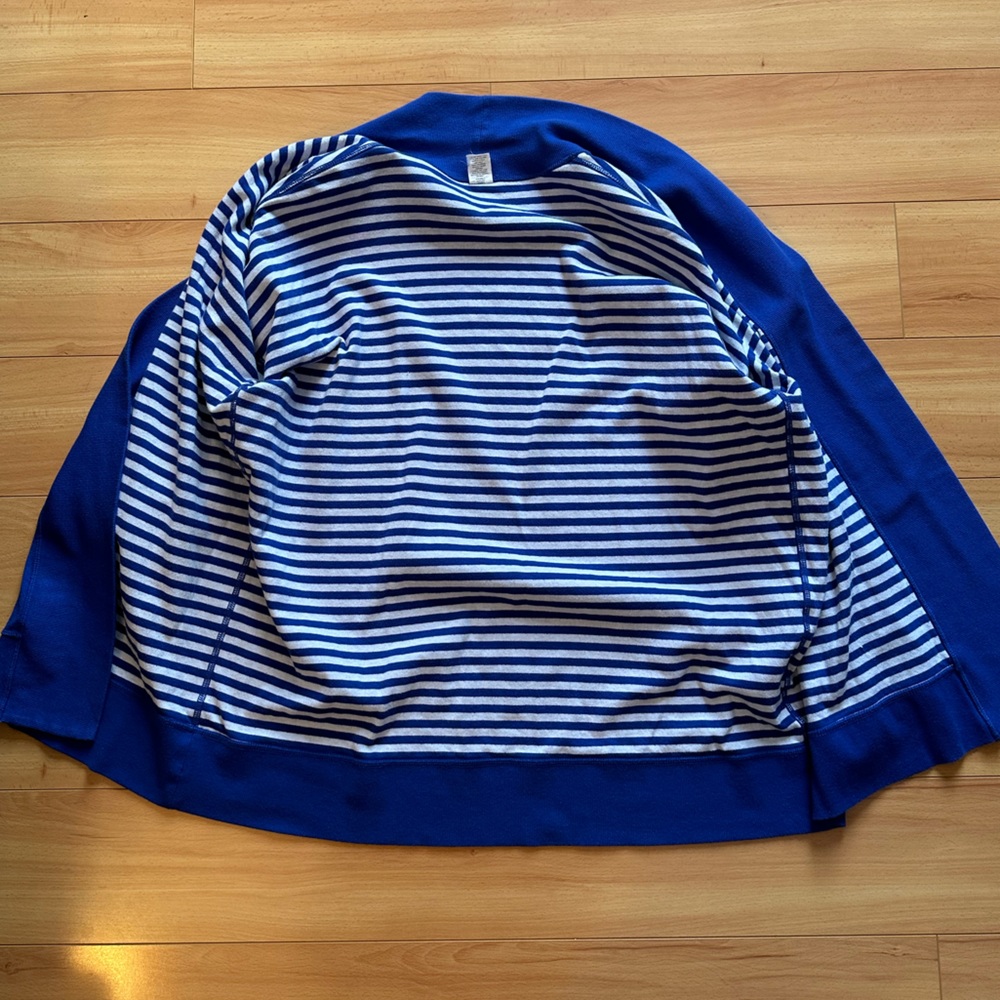 Liz Claiborne Blue Open Front Cardigan weekend royal blue stripes long cozy sz L - Picture 13 of 15